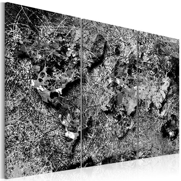 Tableau -  world map: grey thread l x h en cm 90x60
