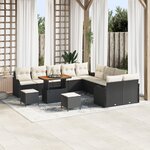 Ensemble de Canapé de Jardin de 13 pièces avec Coussins Noir Rattan Poly Acacia