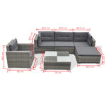 vidaXL Salon de jardin 6 Pièces avec coussins résine tressée gris