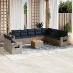 vidaXL Salon de jardin 11 Pièces avec coussins gris résine tressée