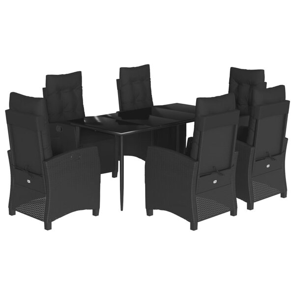 vidaXL Ensemble à manger de jardin coussins 7Pièces Noir Résine tressée