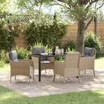 vidaXL Ensemble de Salle à Manger de Jardin de 5 Pièces avec Coussins Beige Rattan PE