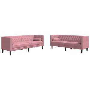 vidaXL Ensemble de canapé Chesterfield et traversins 2Pièces rose velours