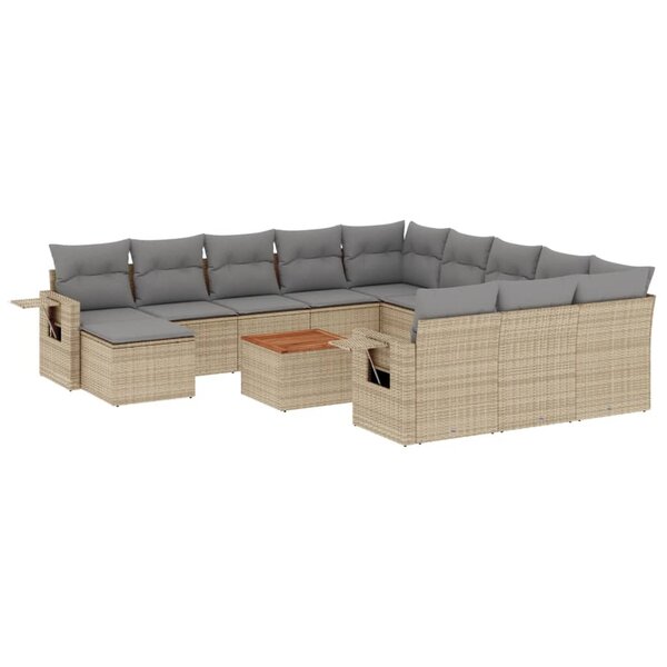 vidaXL Salon de jardin et coussins 13 Pièces mélange beige résine tressée