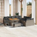 Ensemble de canapé de jardin de 13 pièces avec coussins gris poly rattan acacia