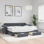 vidaXL Lit de jour avec gigogne et tiroirs gris foncé 80x200cm velours
