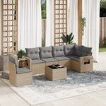 vidaXL Salon de jardin avec coussins 7 Pièces beige résine tressée