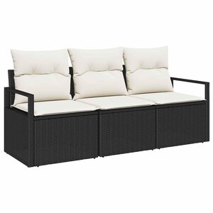 vidaXL Ensemble de canapé de jardin avec coussin 3 Pièces Noir et Crème