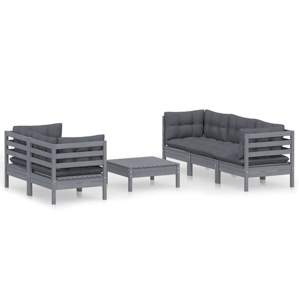 vidaXL Salon de jardin 6 Pièces avec coussins anthracite bois de pin