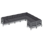 vidaXL Salon de jardin 9 Pièces avec coussins gris bois de pin
