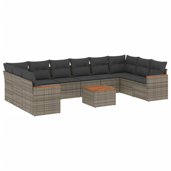 vidaXL Salon de jardin 11 Pièces avec coussins gris résine tressée