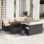 Set de 9 Pièces de Sofa de Jardin avec Coussins Noir Poly Rattan Acacia