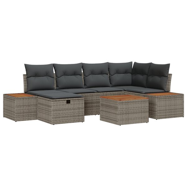 vidaXL Ensemble de canapés de jardin 7 pièces avec coussins gris poly rattan