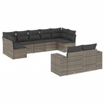 vidaXL Salon de jardin 9 Pièces avec coussins gris résine tressée