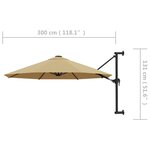 vidaXL Parasol mural avec mât métallique 300 cm Taupe