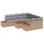 vidaXL Ensemble de Canapés de Jardin 9 Pièces avec Coussins Beige Poly Rattan Acacia