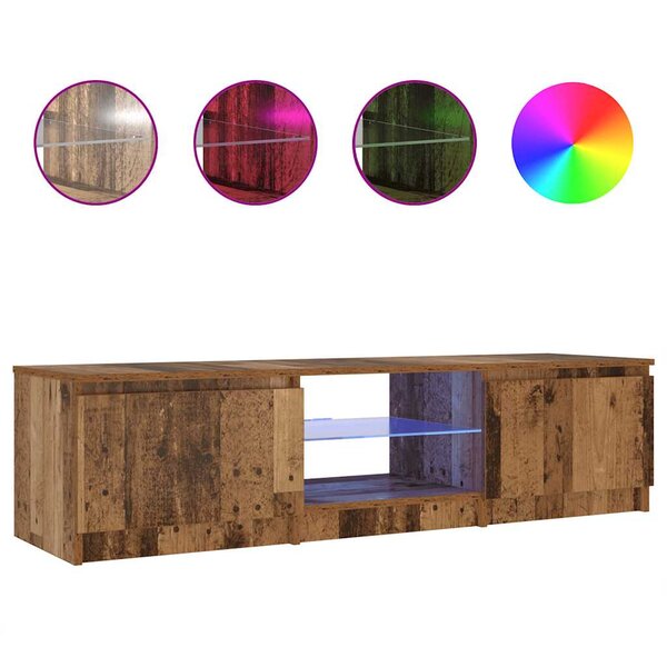 vidaXL Meuble TV avec lumières LED vieux bois bois d'ingénierie
