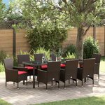 vidaXL Ensemble table et chaises avec coussin 9 Pièces Marron Rotin PE