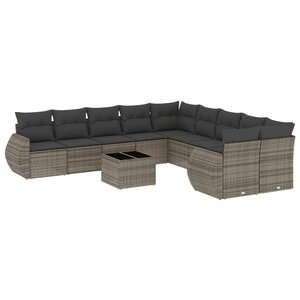 vidaXL Salon de jardin 11 Pièces avec coussins gris clair résine tressée
