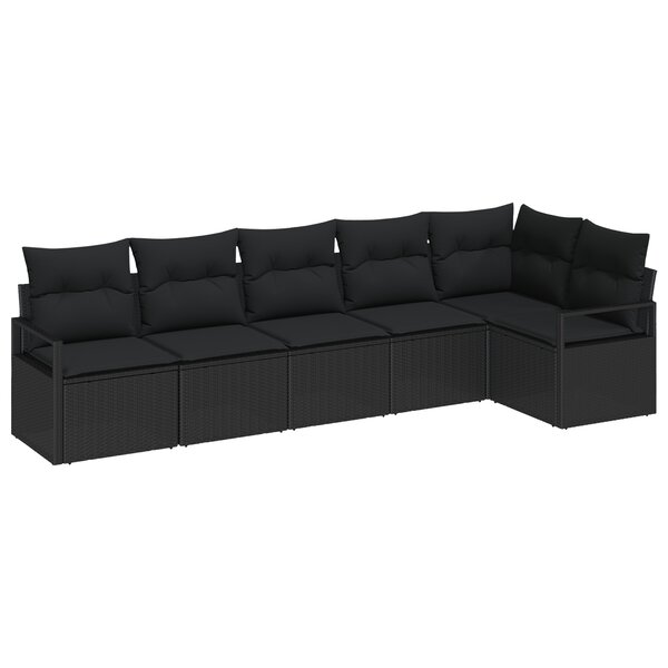 Ensemble de canapés de jardin 6 pièces avec coussins noir poly rattan