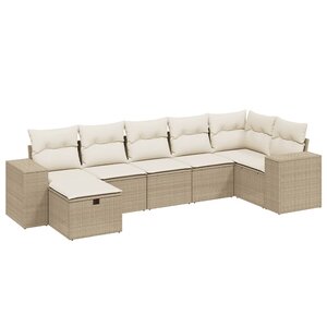vidaXL Salon de jardin avec coussins 7 Pièces beige résine tressée