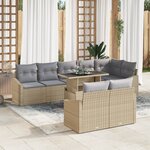 vidaXL Ensemble de canapé de jardin 9 pièces avec coussins Beige en poly rattan