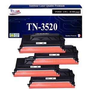 T3AZUR - 4x Toners compatibles avec Brother TN-3520  TN 3520 pour Brother HL-L6400DW L6400DWT L6250DW  MFC-L6900DW L6750DW Noir - 20 000 pages