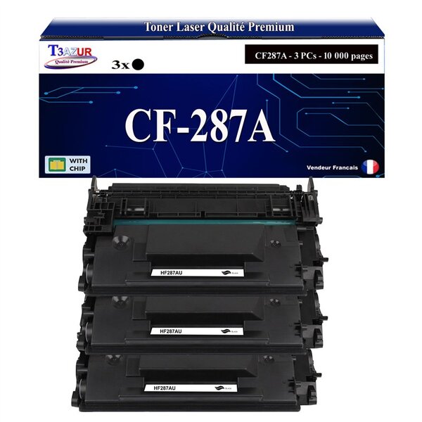 T3AZUR - 3x Toners compatibles avec HP CF287A (87A) avec HP LaserJet Managed M506dnm  M506xm