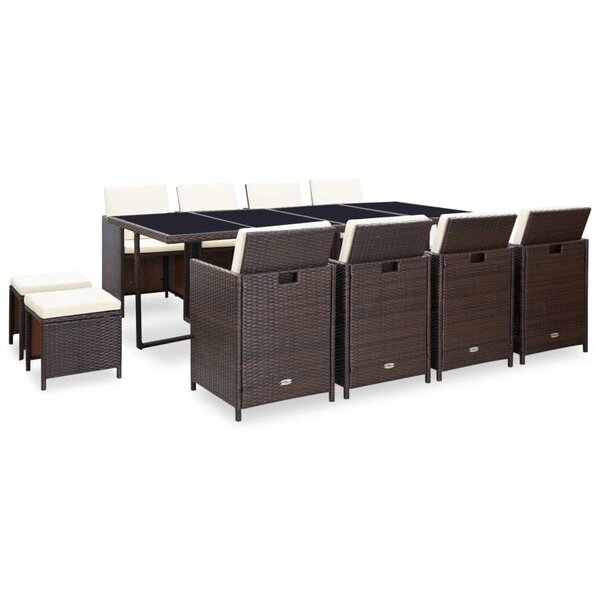 vidaXL Ensemble à manger d'extérieur et coussins 13 Pièces Résine tressée