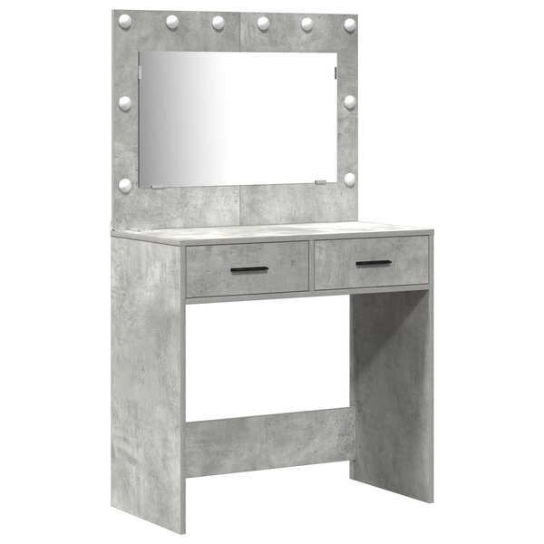 Set coiffeuse 2 pièces avec LED en bois d'ingénierie gris béton