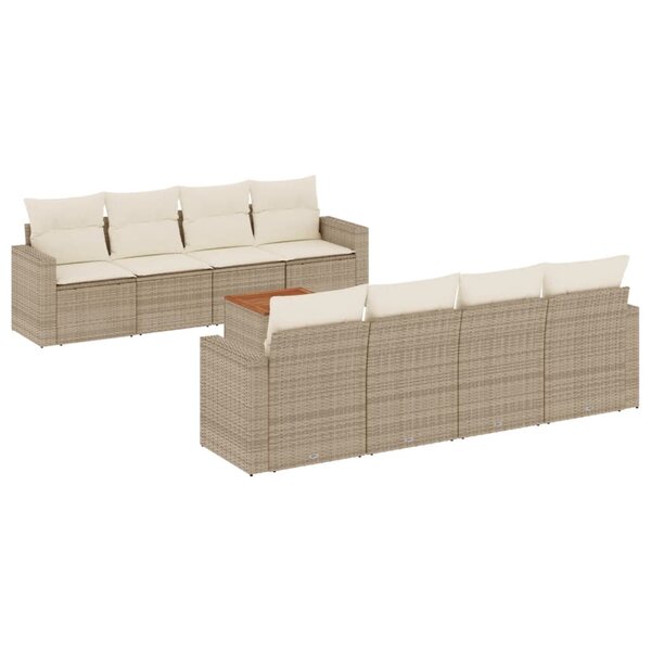 vidaXL Salon de jardin avec coussins 9 Pièces beige résine tressée