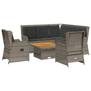 vidaXL Salon de jardin 6 Pièces avec coussins Gris Résine tressée