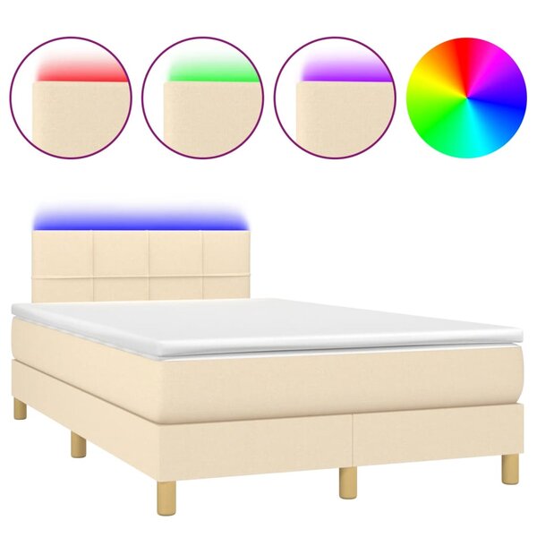 vidaXL Sommier à lattes de lit matelas et LED crème 120x190 cm tissu
