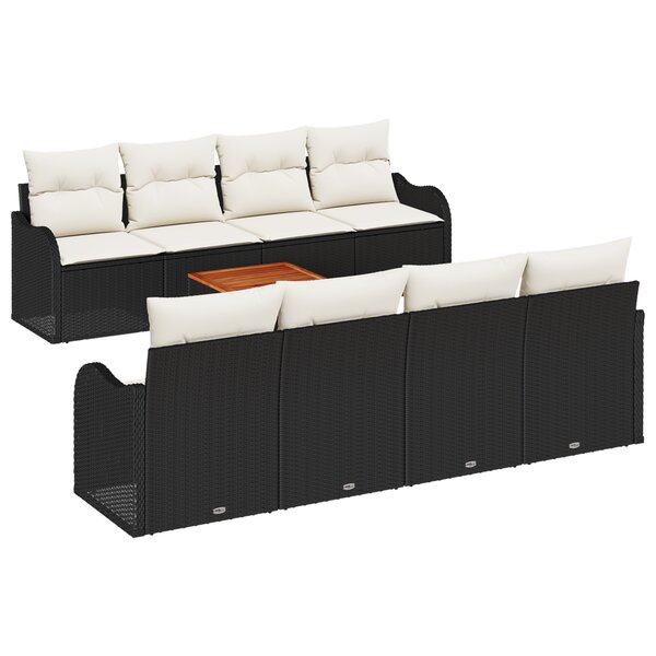 Canapé de jardin 9 pièces avec coussins Noir Poly Rattan Acacia