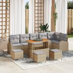 vidaXL Ensemble de canapé de jardin 10 pièces avec coussins Beige Poly Rattan Acacia