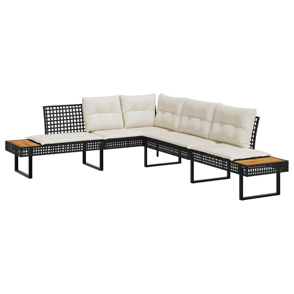 vidaXL Canapé de jardin avec coussins en forme de L noir rotin acacia
