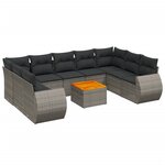 vidaXL Salon de jardin avec coussins 10 Pièces gris résine tressée