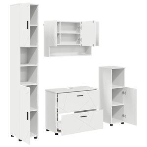 vidaXL Ensemble de mobilier de salle de bain avec tiroir 4 Pièces Blanc