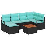 vidaXL Ensemble de canapé de jardin avec coussin 7 Pièces Noir Poly rotin