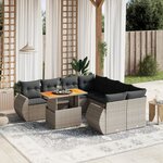 vidaXL Salon de jardin 9 Pièces avec coussins gris résine tressée