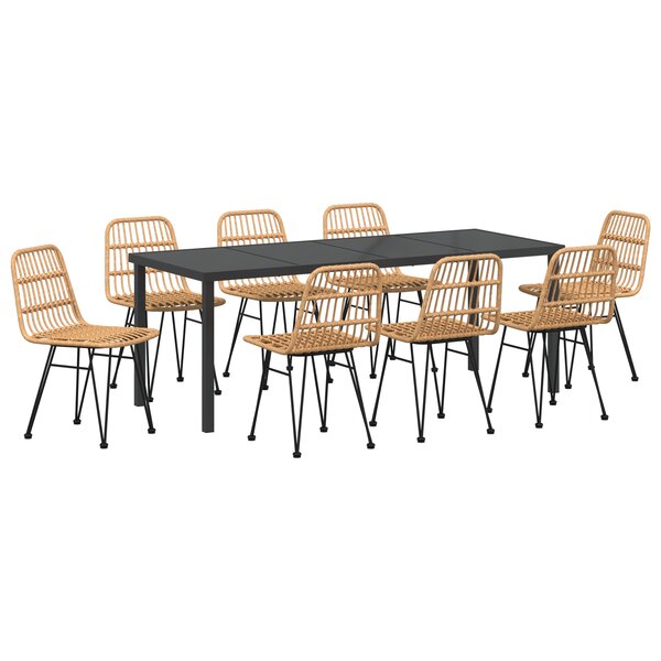 vidaXL Ensemble de salle à manger de jardin de 9 pièces Brun Poly Rattan