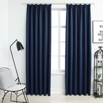 vidaXL Rideaux occultants avec crochets 2 Pièces Bleu 140x175 cm