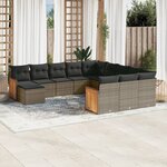 vidaXL Salon de jardin avec coussins 12 Pièces gris résine tressée