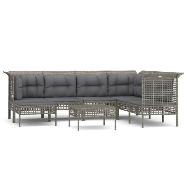 vidaXL Salon de jardin 8 Pièces avec coussins Gris Résine tressée
