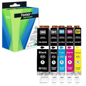Compatible Canon PGI580XXL/CLI581XXL Pack 5 cartouches Noires/couleurs