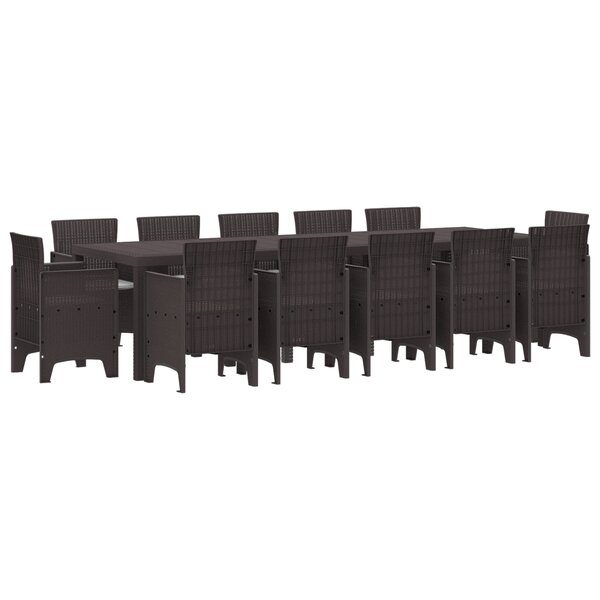 vidaXL Ensemble de salle à manger de jardin 13 pièces avec coussins marron poly osier