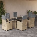 vidaXL Ensemble à manger de jardin coussins 7 Pièces mélange beige rotin