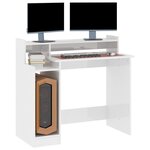 vidaXL Bureau lumières LED Blanc brillant 97x45x90cm Bois d'ingénierie