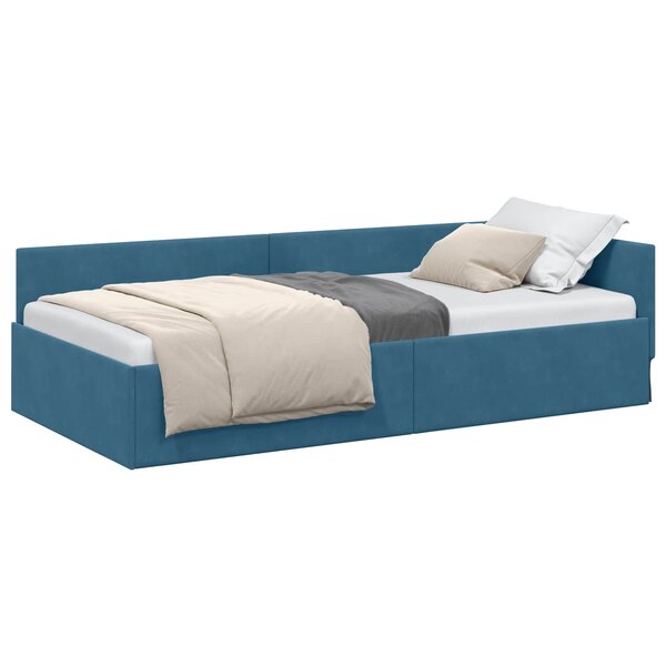 vidaXL Cadre de lit d'angle avec tête de lit Bleu 90 cm x 200 cm