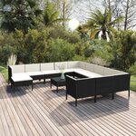 vidaXL Salon de jardin 13 Pièces avec coussins Résine tressée Noir